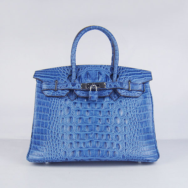 Replica Hermes Birkin 30CM Crocodile Head Veins Bag Dark Blue 6088 On Sale - Click Image to Close